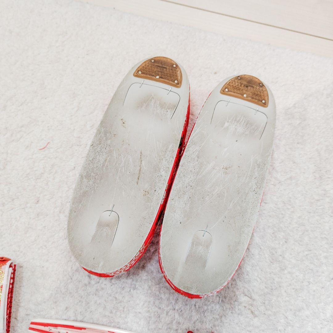 七五三 6歳 7歳 正絹 着物 帯 バッグ 草履 小物セット 赤 古典柄