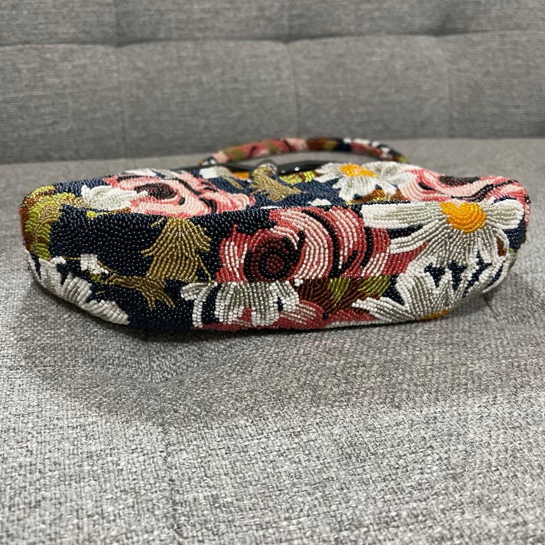 総ビーズ　ハンドバッグ 花柄　ビーズ刺繍 和装 がま口
