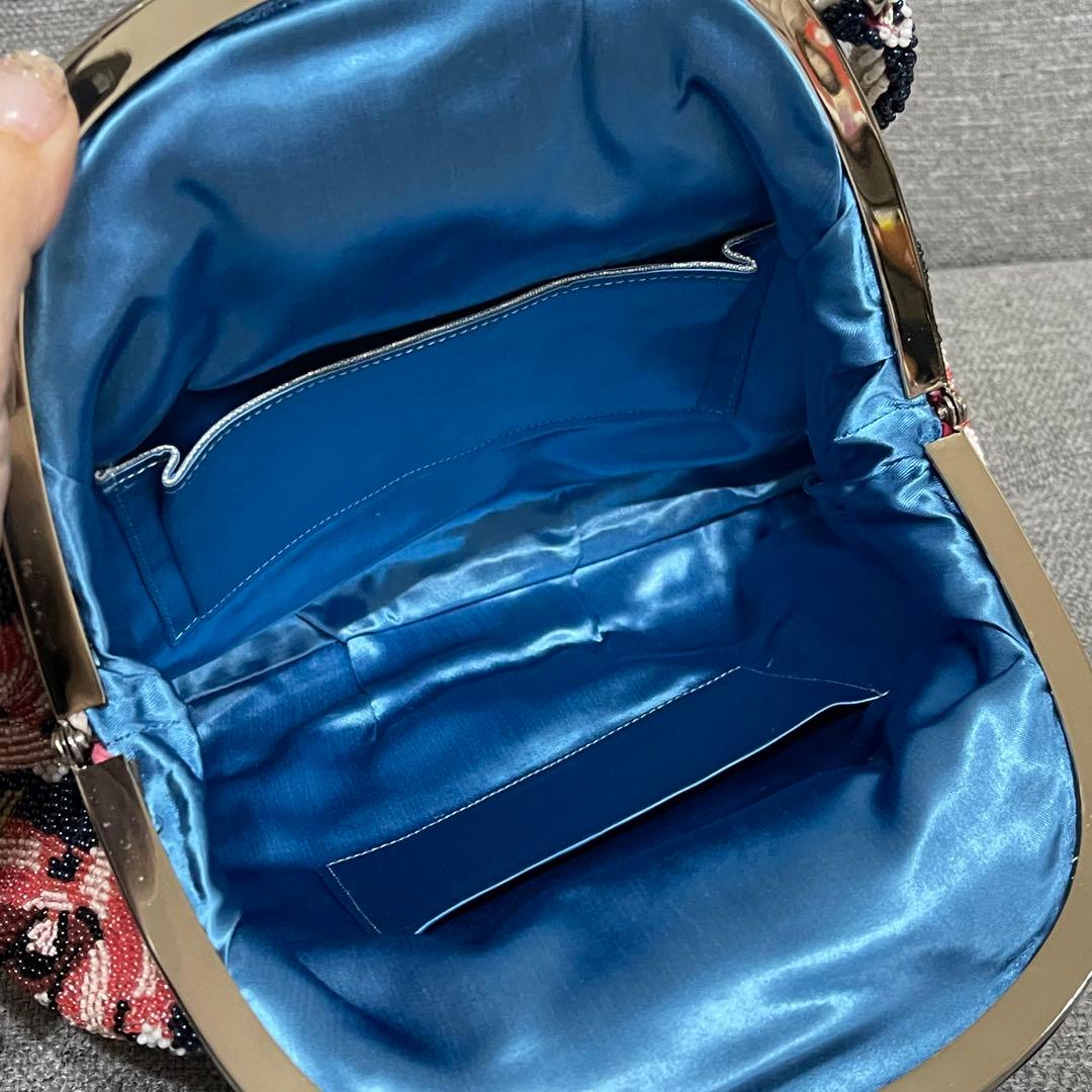 総ビーズ　ハンドバッグ 花柄　ビーズ刺繍 和装 がま口