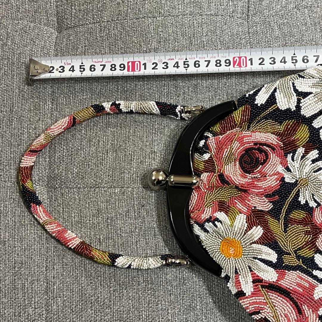 総ビーズ　ハンドバッグ 花柄　ビーズ刺繍 和装 がま口