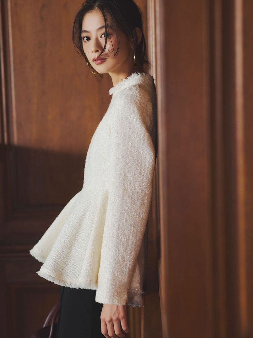 タグ付新品 anuans ツイードペプラムブラウス 1 ホワイト