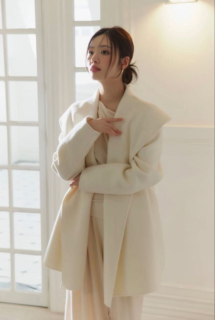 polaura ポローラ ショールカラーウールミドルコート