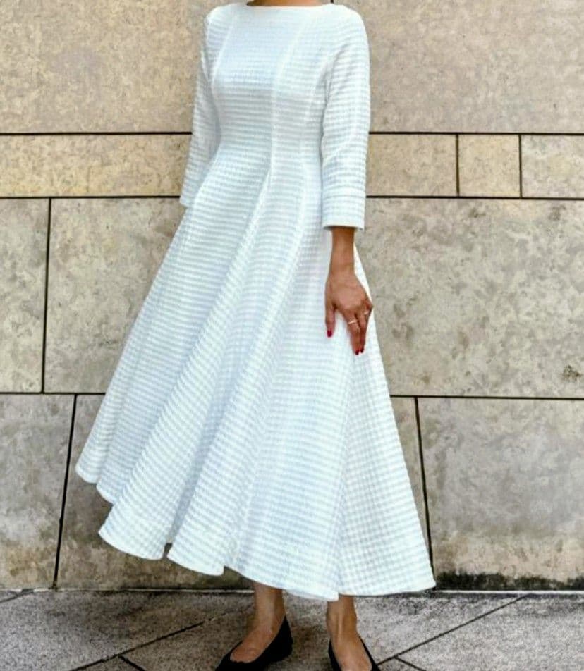 Mサイズ【新品タグ付き】JENNE 千鳥立体フレアーロングドレス