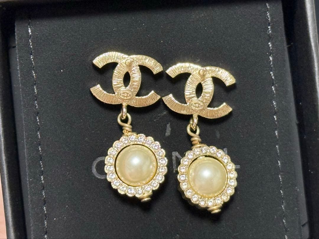 CHANEL ココマーク フェイクパール ラインストーン ピアス
