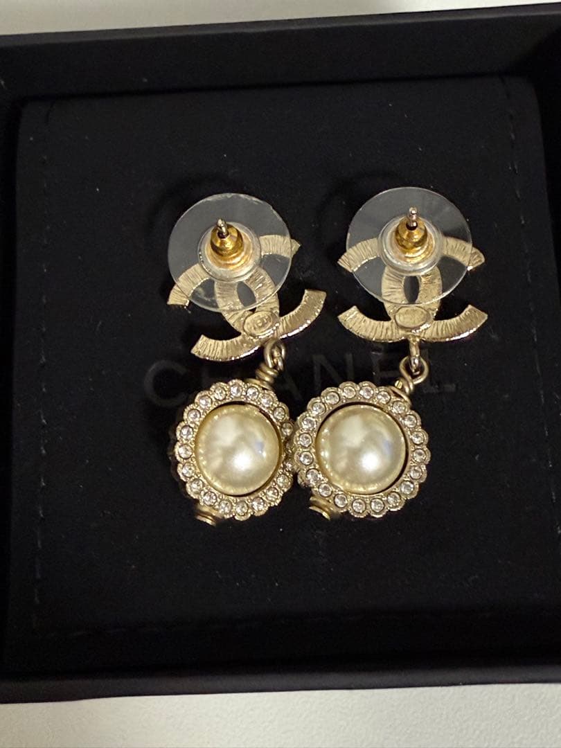 CHANEL ココマーク フェイクパール ラインストーン ピアス