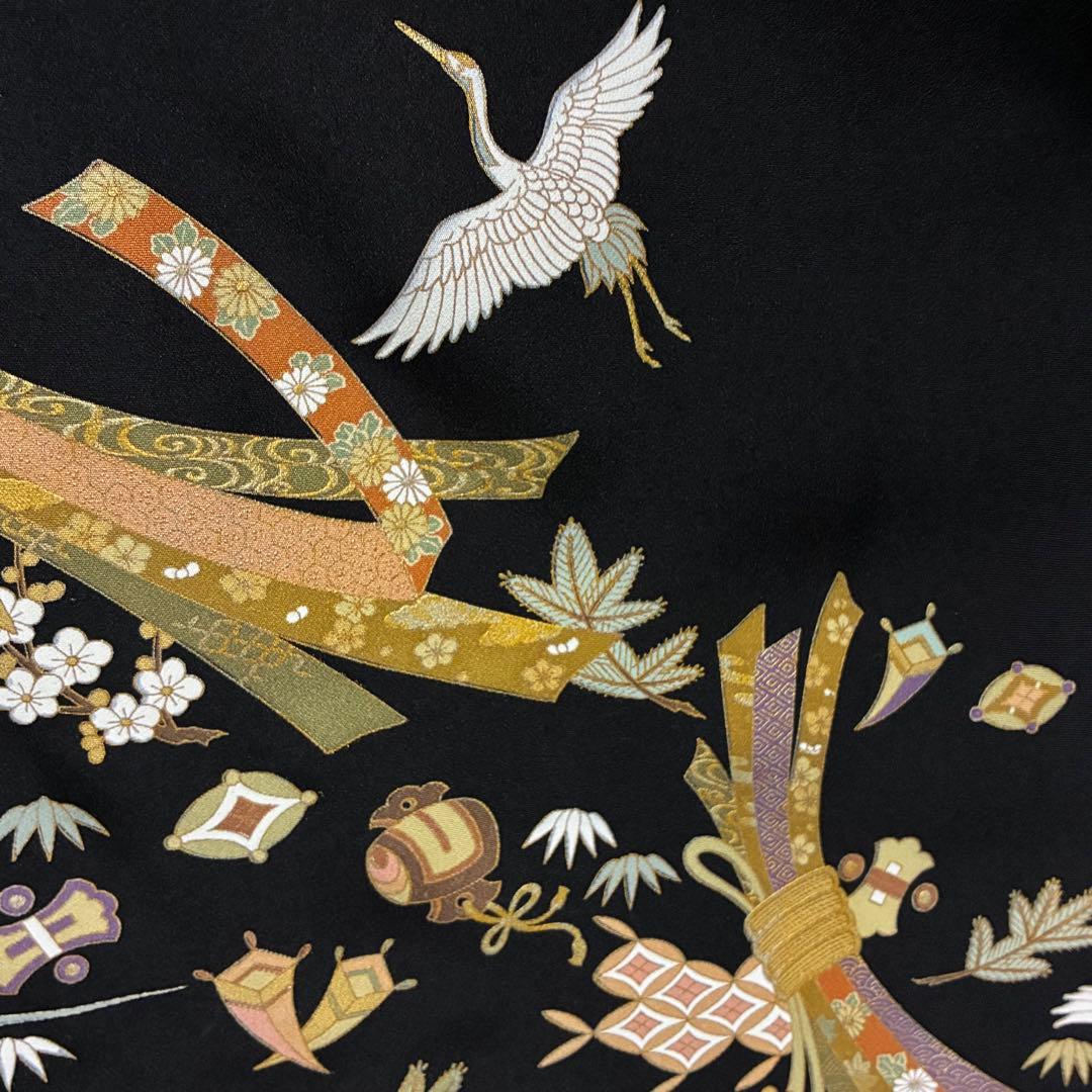 D3 黒留袖 宝尽くし 流水 金駒刺繍 正絹 着物 袷 しつけ糸未使用極美品