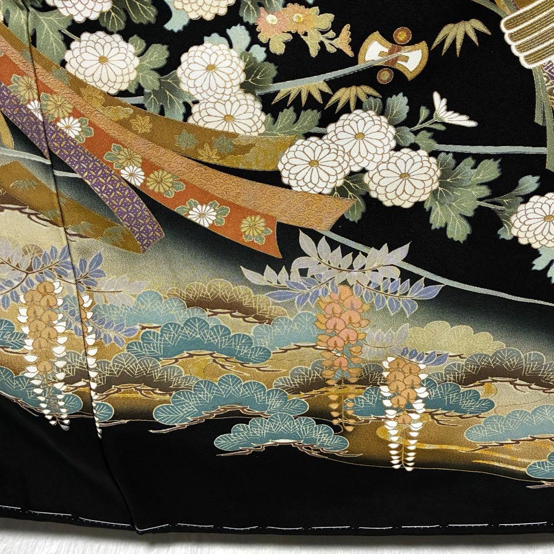 D3 黒留袖 宝尽くし 流水 金駒刺繍 正絹 着物 袷 しつけ糸未使用極美品