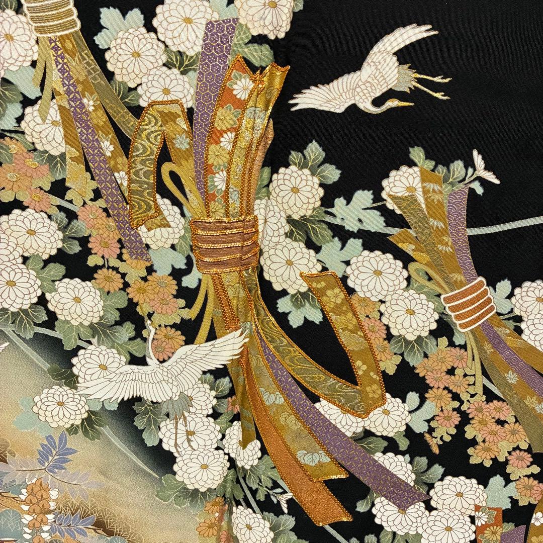D3 黒留袖 宝尽くし 流水 金駒刺繍 正絹 着物 袷 しつけ糸未使用極美品