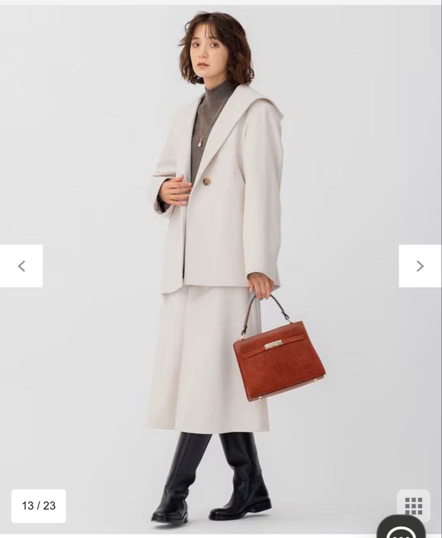 23区Sウールカシミヤビーバー フード付き ショートコート 34 ライトベージュ