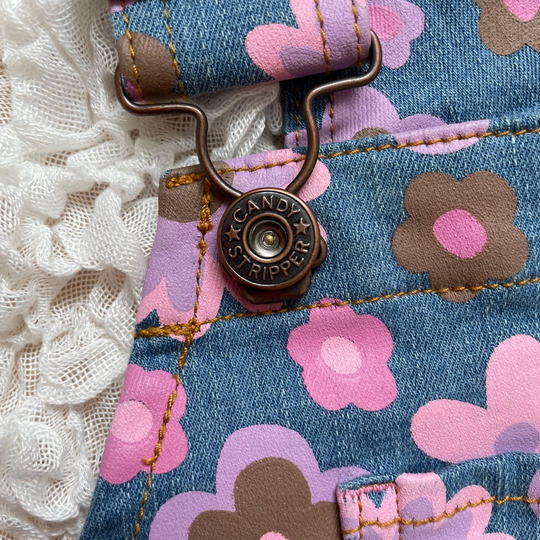 春　キャンディストリッパー　花　総柄　デニム　オーバーオール　2　デニム
