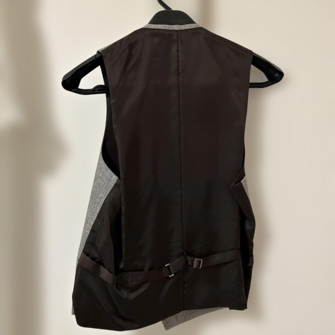 美品細身グレー イタリア製生地フルオーダースーツ ジャケット パンツ ベスト