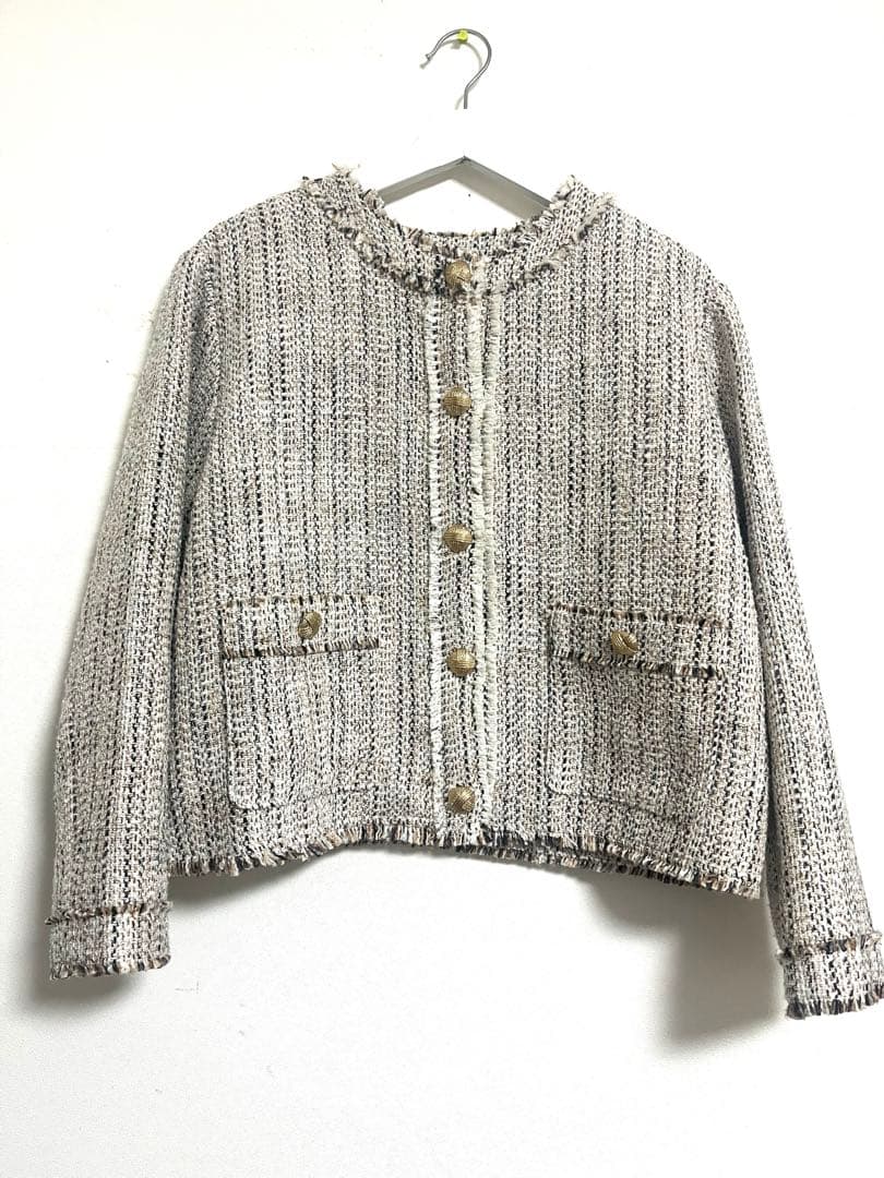 アーバンリサーチ　ホワイト系 ツイード ノーカラージャケット