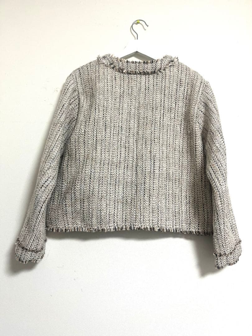 アーバンリサーチ　ホワイト系 ツイード ノーカラージャケット