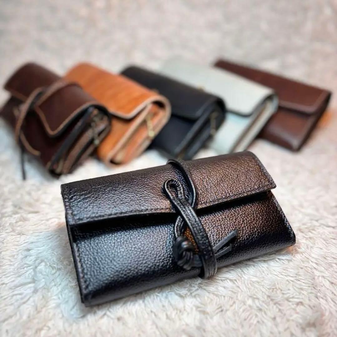 ◎ロールアップ三つ折りレザーシャグポーチ◎