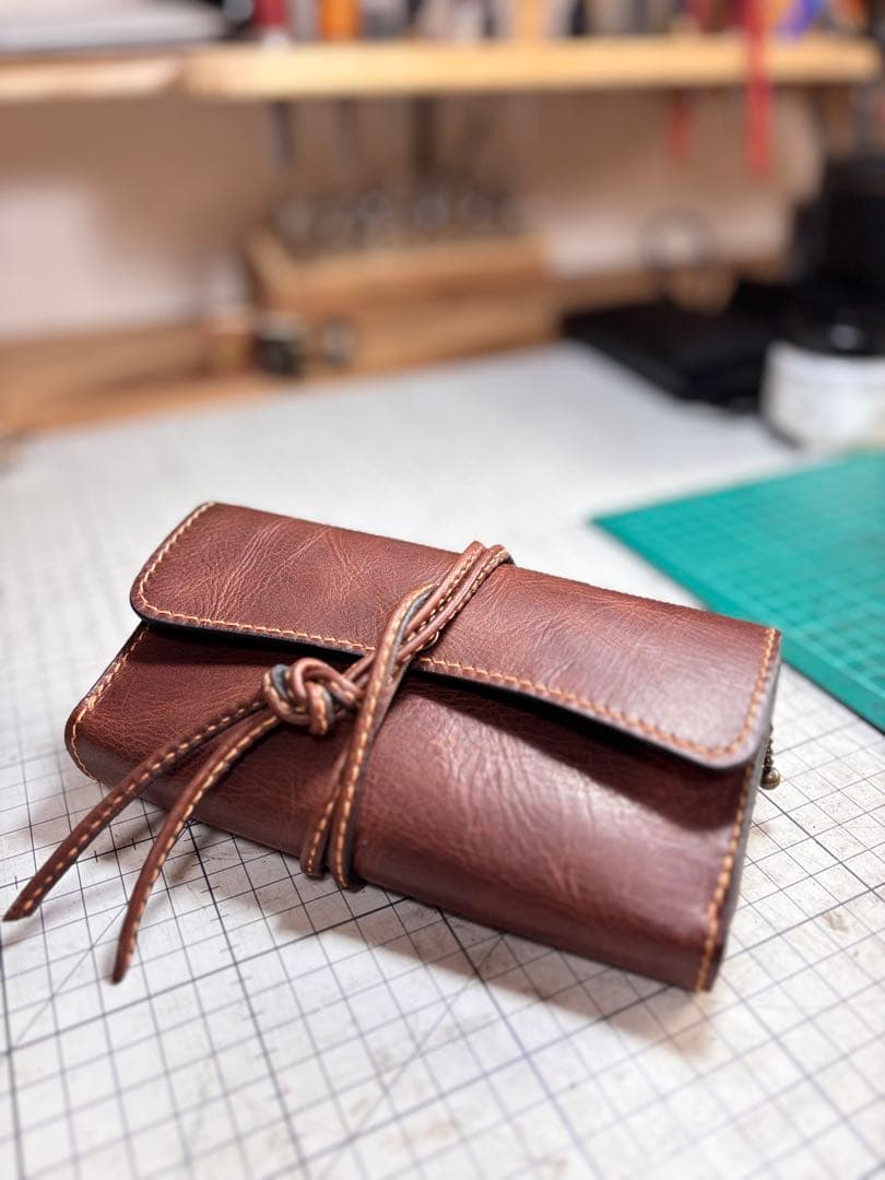 ◎ロールアップ三つ折りレザーシャグポーチ◎