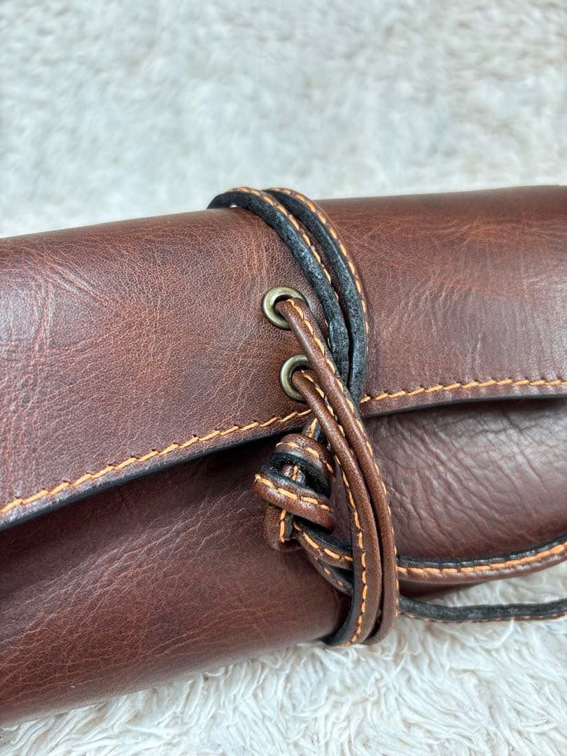 ◎ロールアップ三つ折りレザーシャグポーチ◎