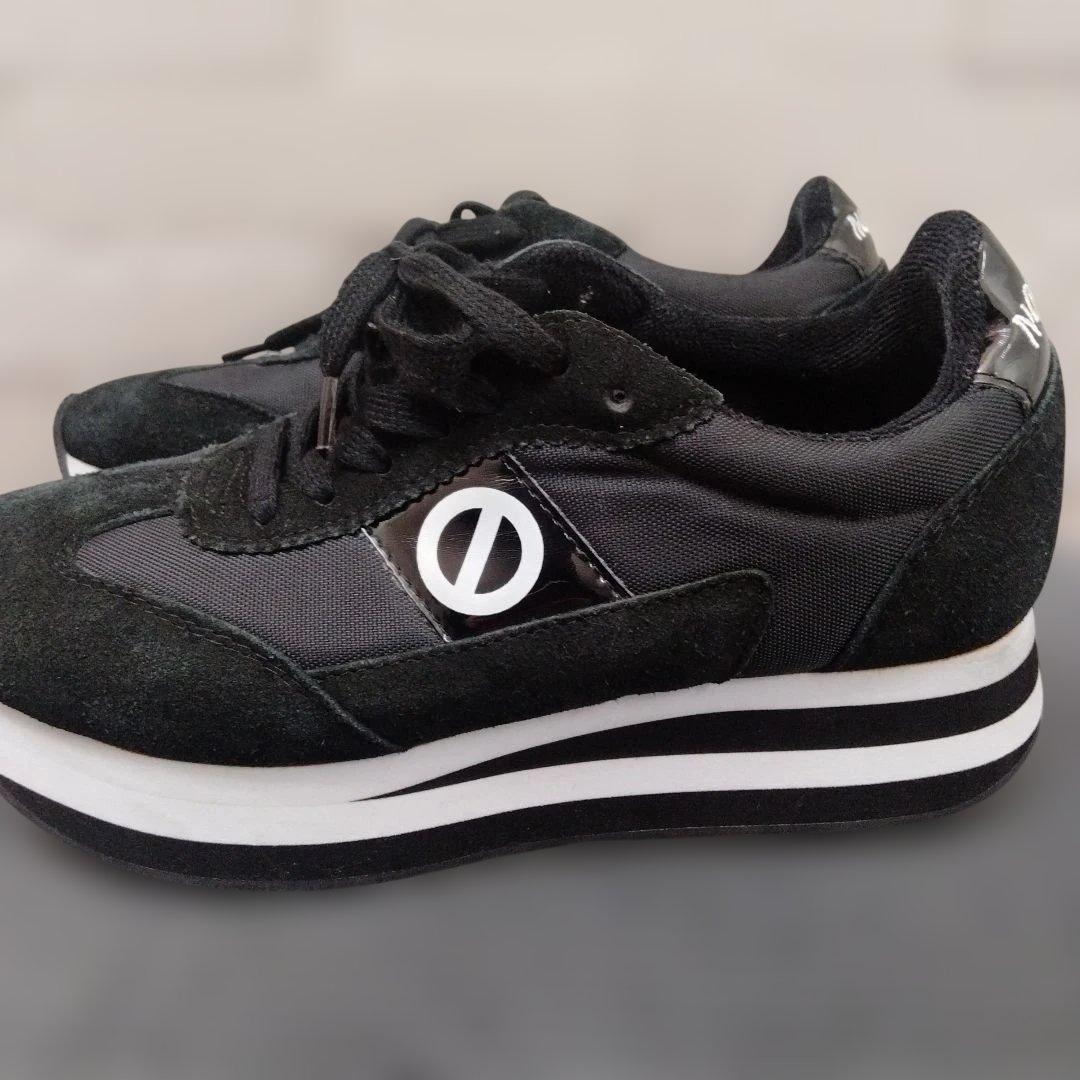 【黒美品】24cm NO NAMEノーネーム ブラック スニーカー FLEX厚底