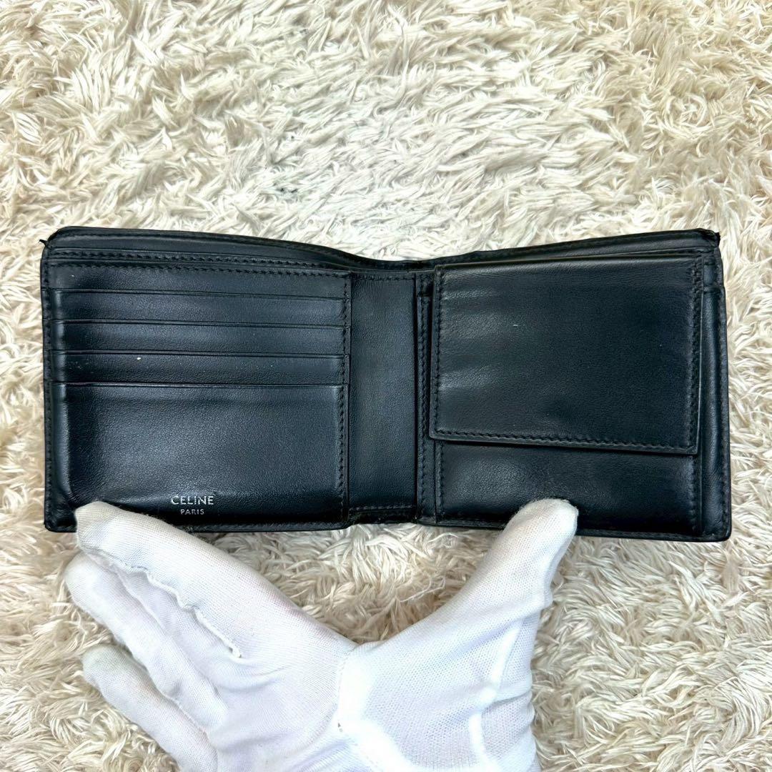 【美品】セリーヌ 二つ折り財布 ブラック トリオンフ マカダム レザー メンズ