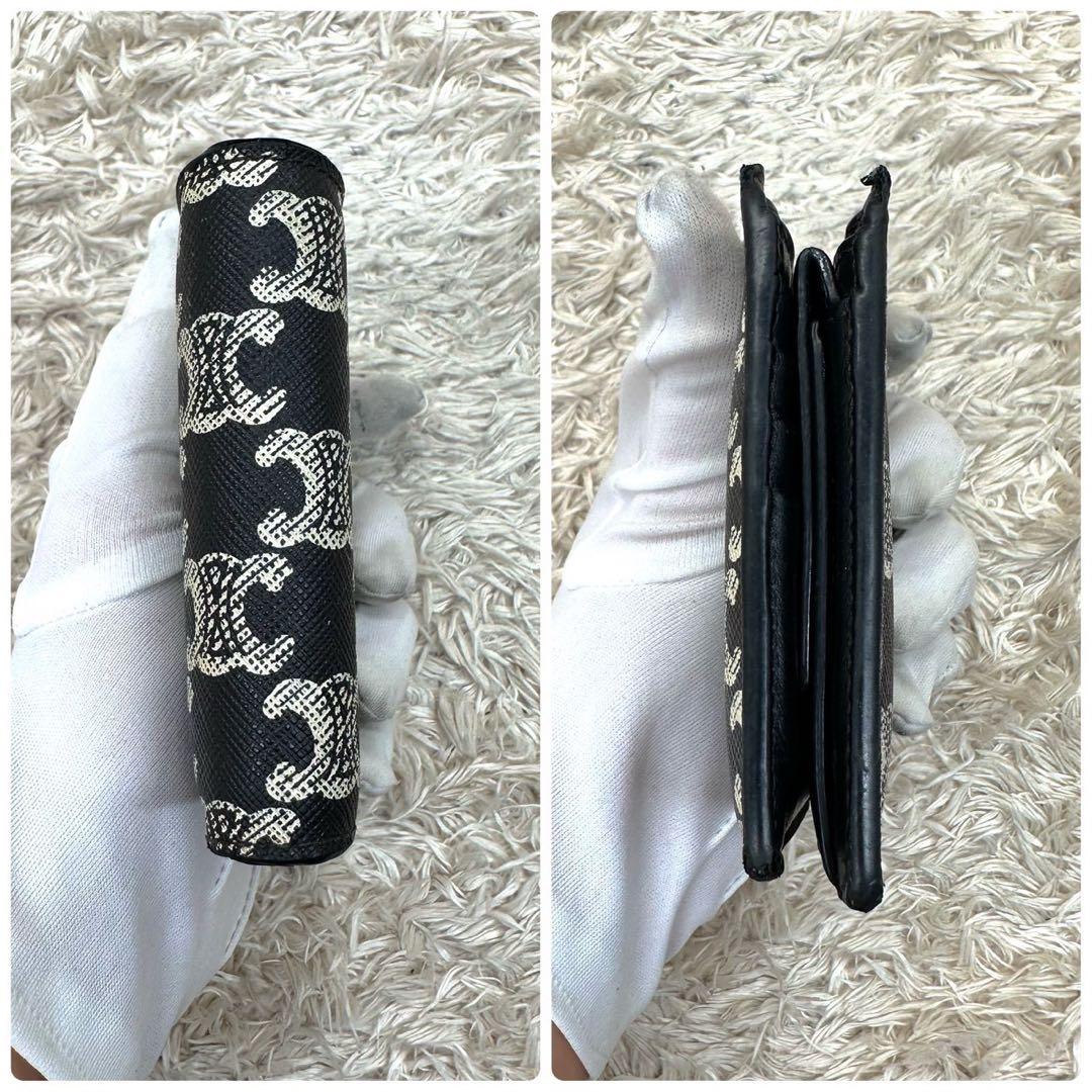 【美品】セリーヌ 二つ折り財布 ブラック トリオンフ マカダム レザー メンズ