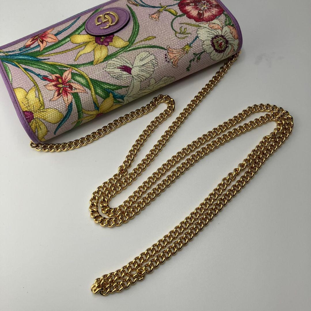 激レア美品✨グッチ◇限定品フローラショルダーチェーン長財布　パープルゴールド金具