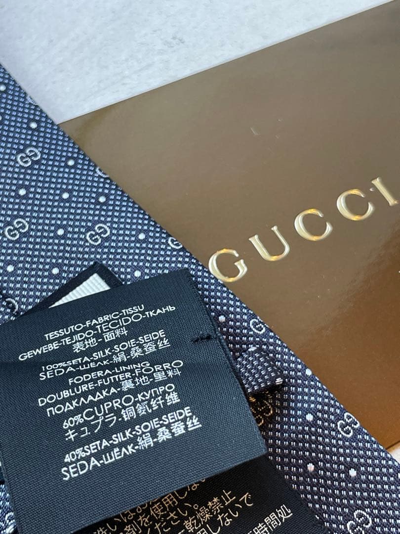 【新品未使用】GUCCI ダークブルー パターンネクタイ　成人式向け