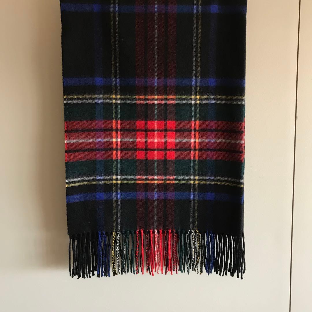 ジョンストンズ 大判ストール　ブラックスチュワート　カシミヤ100%