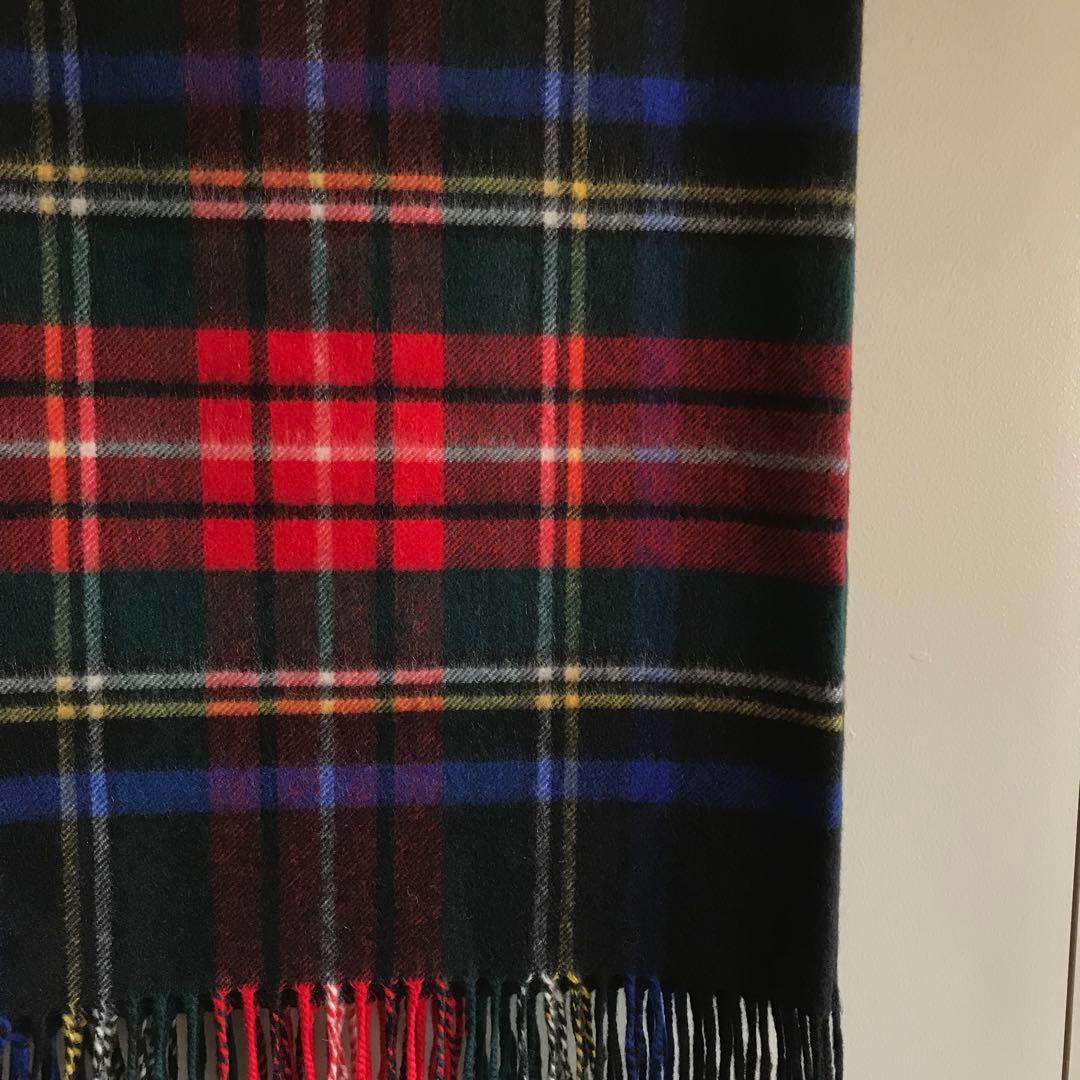 ジョンストンズ 大判ストール　ブラックスチュワート　カシミヤ100%