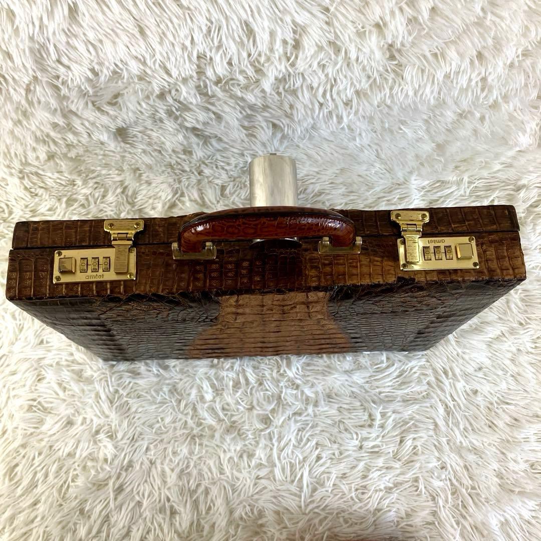 クロコ　トランクケース　カイマン　ダークブラウン　本革　amilet