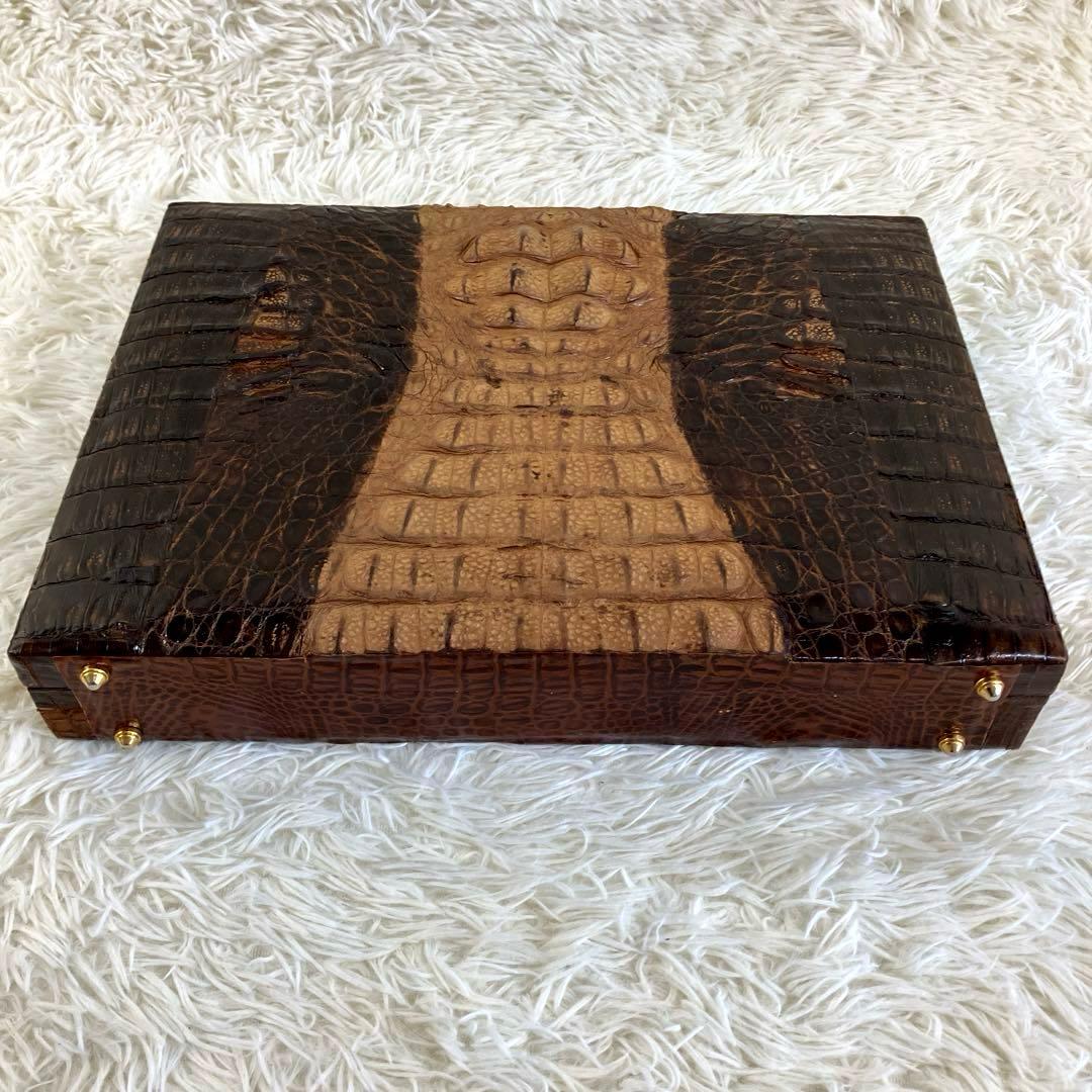 クロコ　トランクケース　カイマン　ダークブラウン　本革　amilet