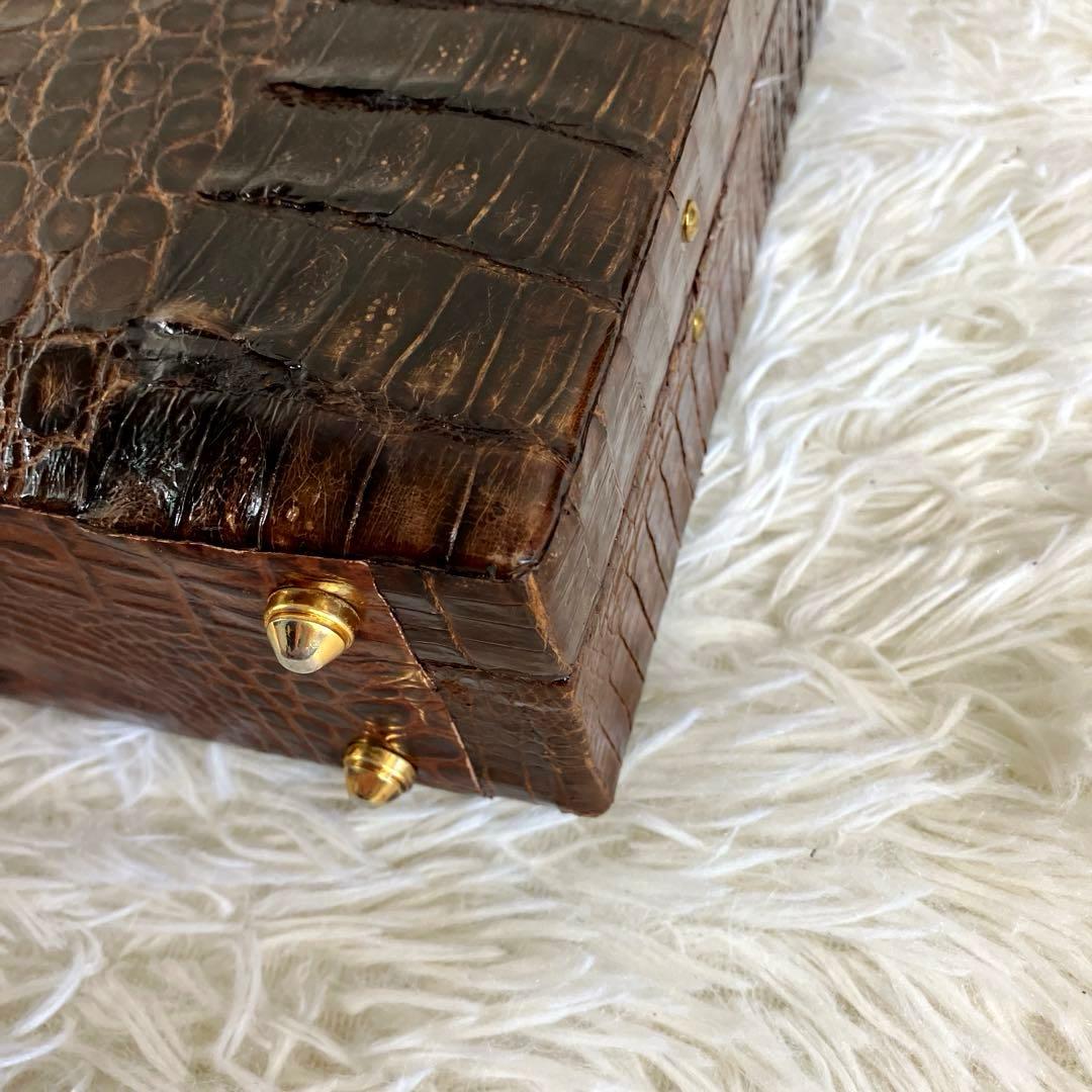 クロコ　トランクケース　カイマン　ダークブラウン　本革　amilet