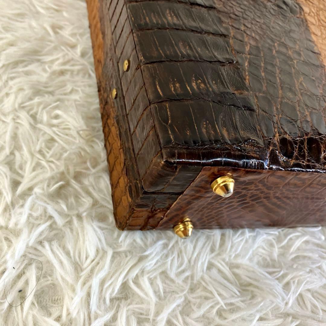 クロコ　トランクケース　カイマン　ダークブラウン　本革　amilet