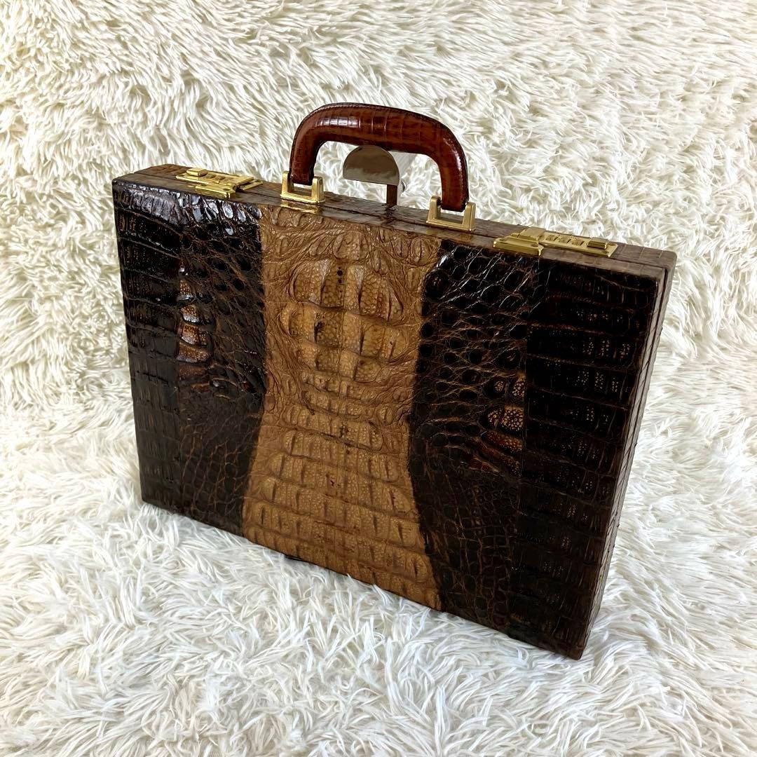 クロコ　トランクケース　カイマン　ダークブラウン　本革　amilet