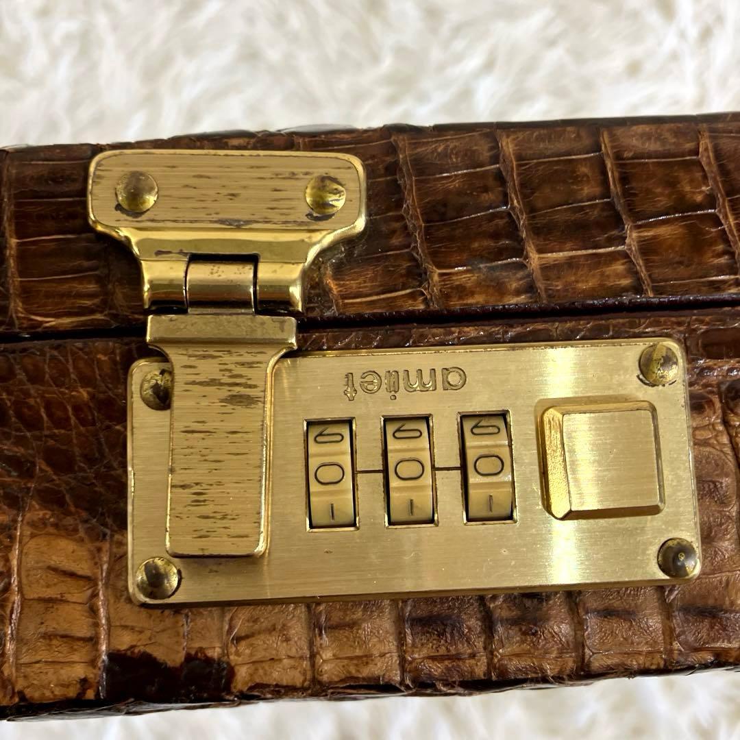 クロコ　トランクケース　カイマン　ダークブラウン　本革　amilet