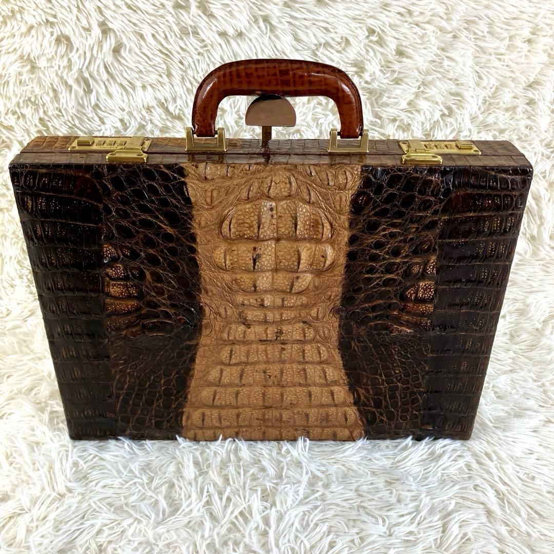 クロコ　トランクケース　カイマン　ダークブラウン　本革　amilet