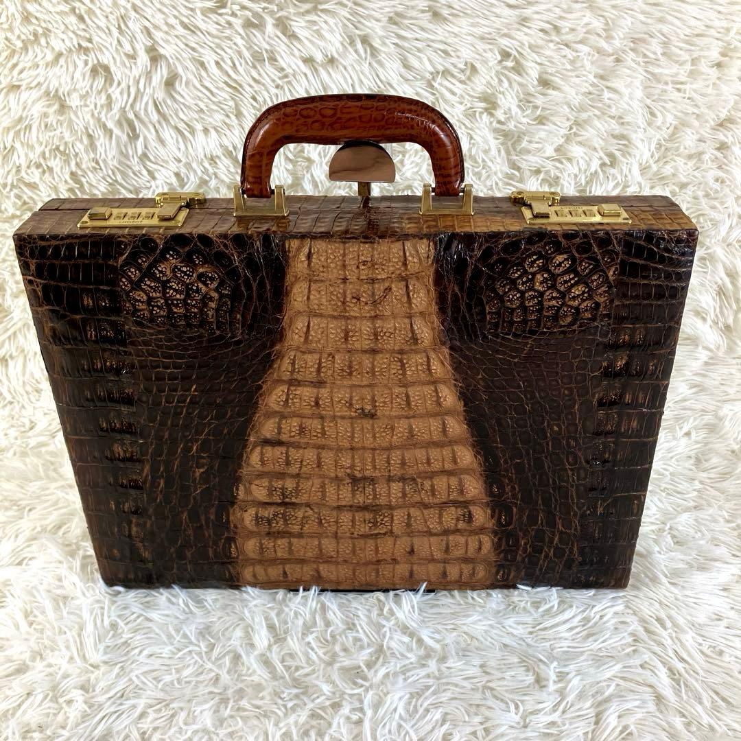 クロコ　トランクケース　カイマン　ダークブラウン　本革　amilet