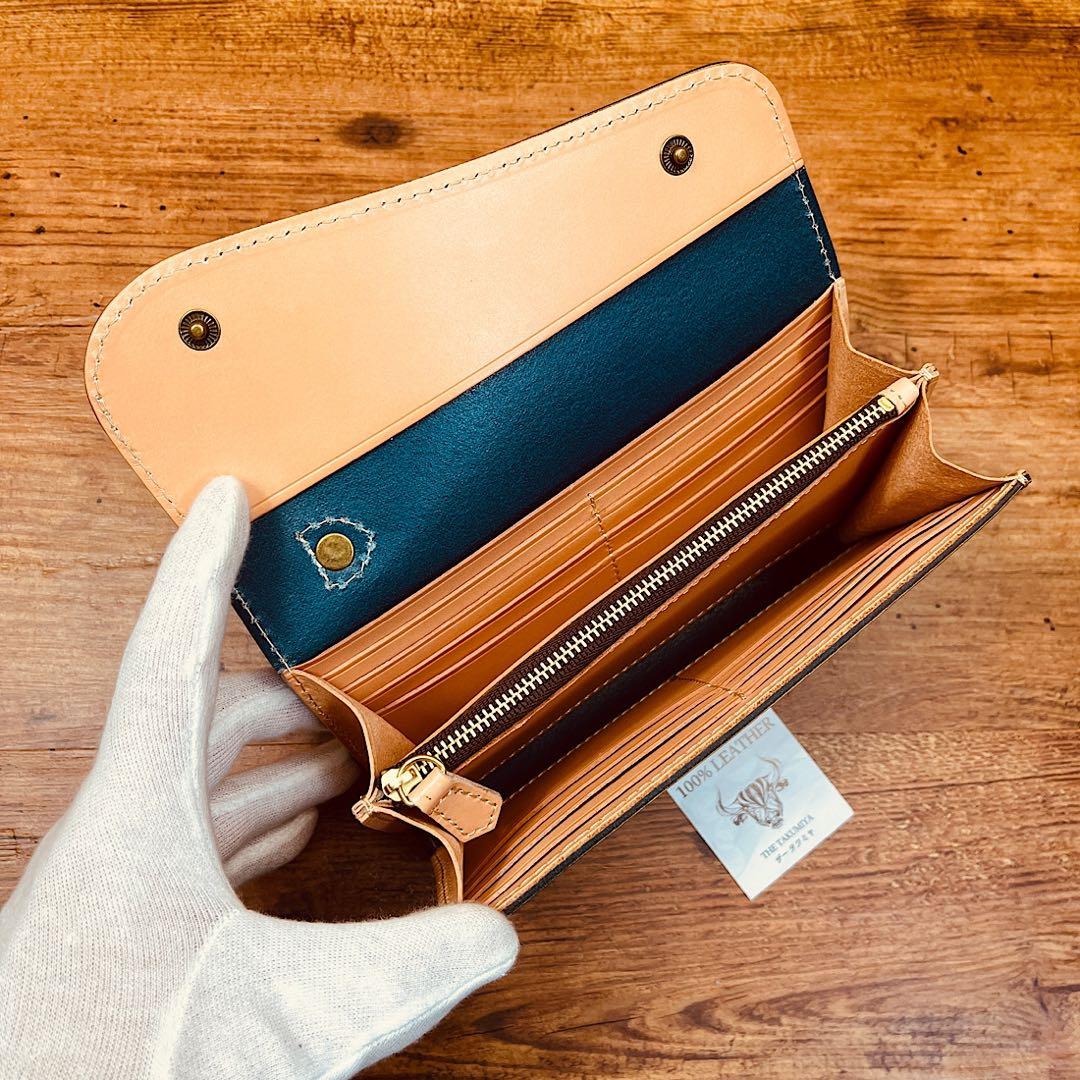 メンズ 財布 長財布 本革 ラウンドファスナー メンズ ヌメ革 手縫い 手染め