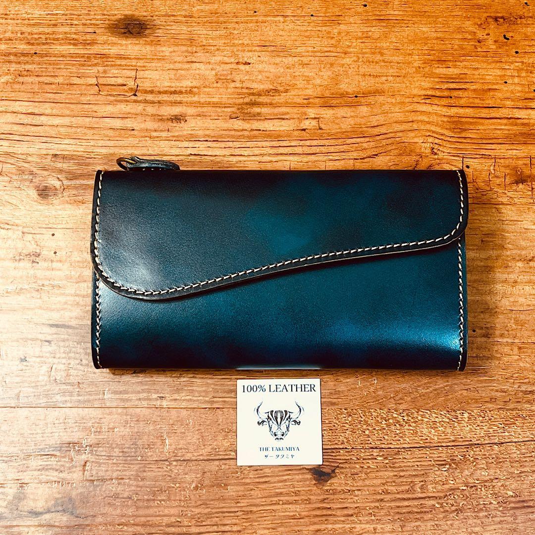 メンズ 財布 長財布 本革 ラウンドファスナー メンズ ヌメ革 手縫い 手染め