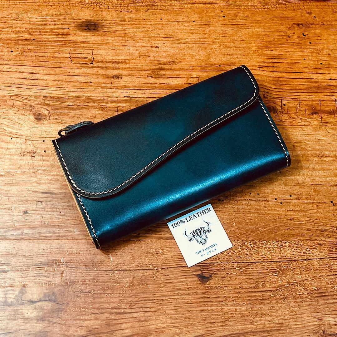 メンズ 財布 長財布 本革 ラウンドファスナー メンズ ヌメ革 手縫い 手染め