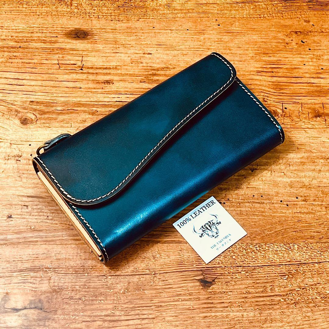 メンズ 財布 長財布 本革 ラウンドファスナー メンズ ヌメ革 手縫い 手染め