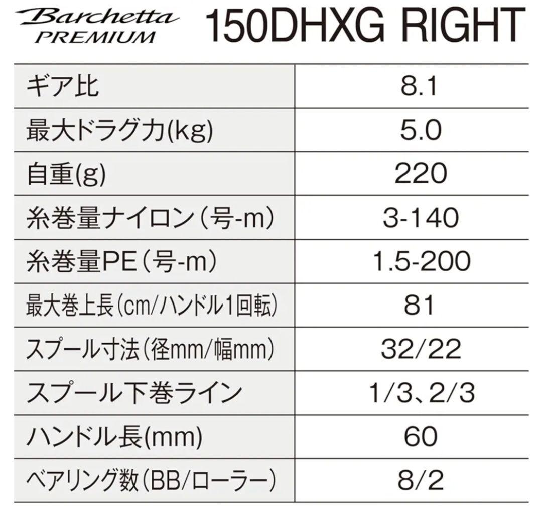 シマノ 24 バルケッタプレミアム 150DHXG (右巻き・ダブルハンドル)