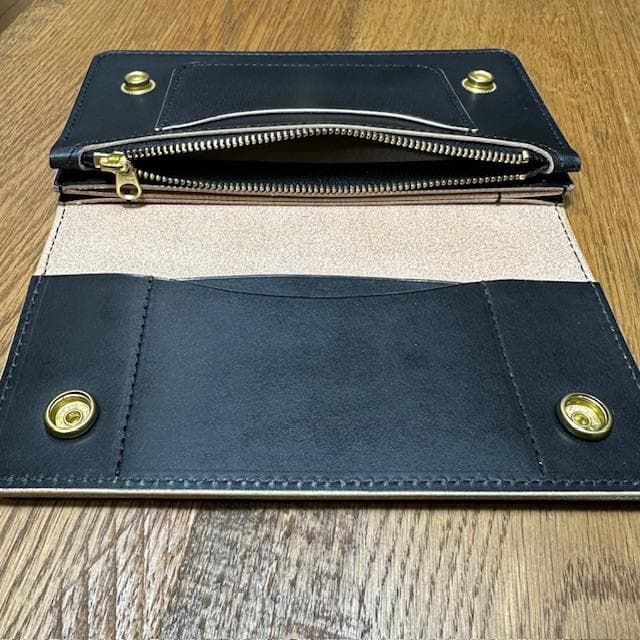 ロングトラッカーウォレット　丘染め茶芯ブラック　真鍮 トラッカーウォレット
