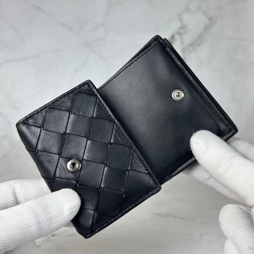 BOTTEGA VENETA ブラック イントレチャート タイニー 三つ折り財布