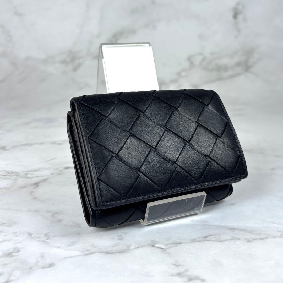 BOTTEGA VENETA ブラック イントレチャート タイニー 三つ折り財布