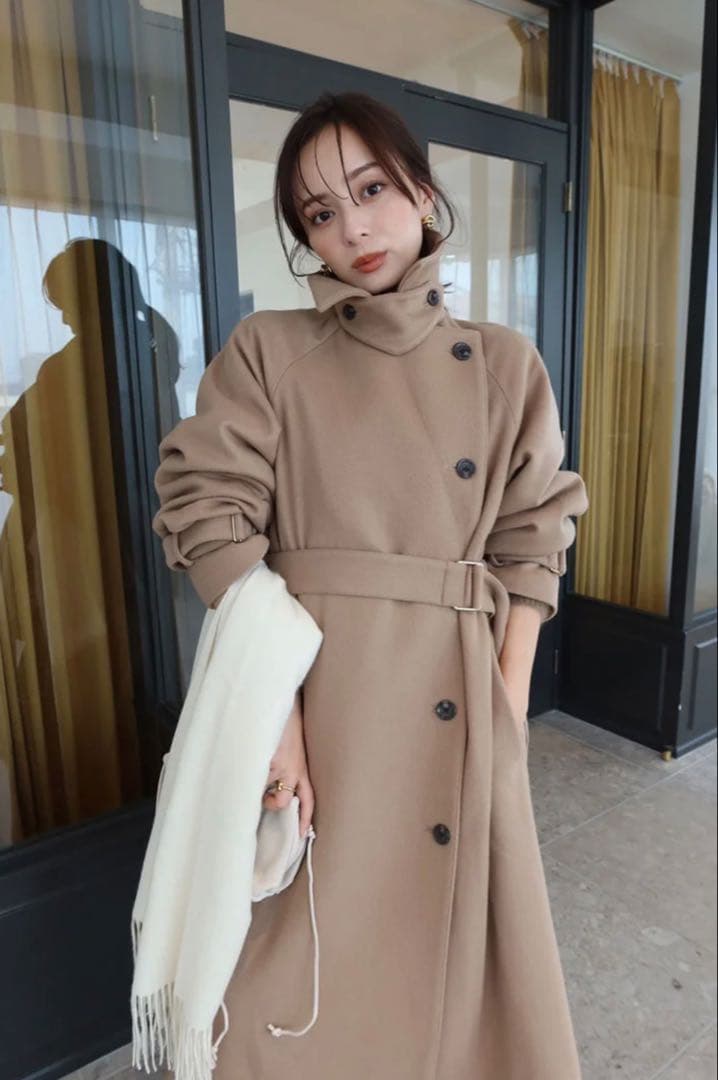 【訳あり】anuans ウールトレンチコート （CAMEL）Sサイズ