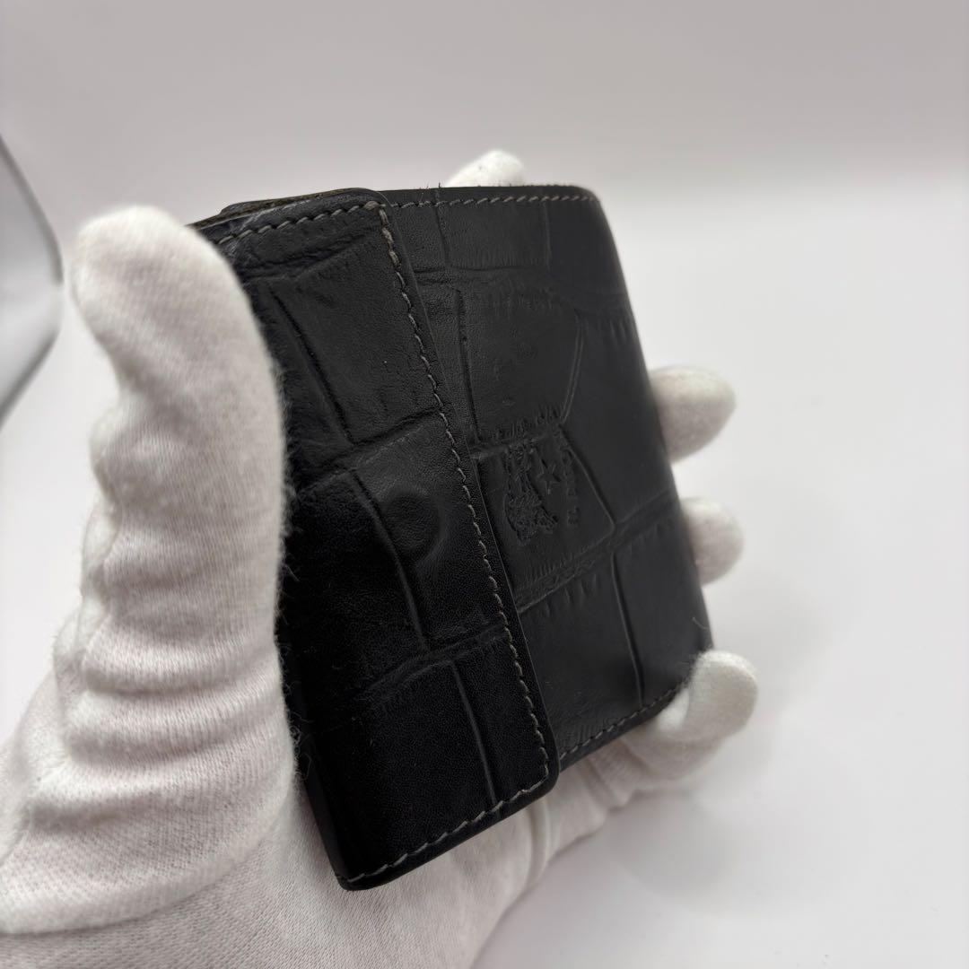 ILBISONTE 二つ折り財布　ブラック　クロコ　型押し　レザー　財布　革