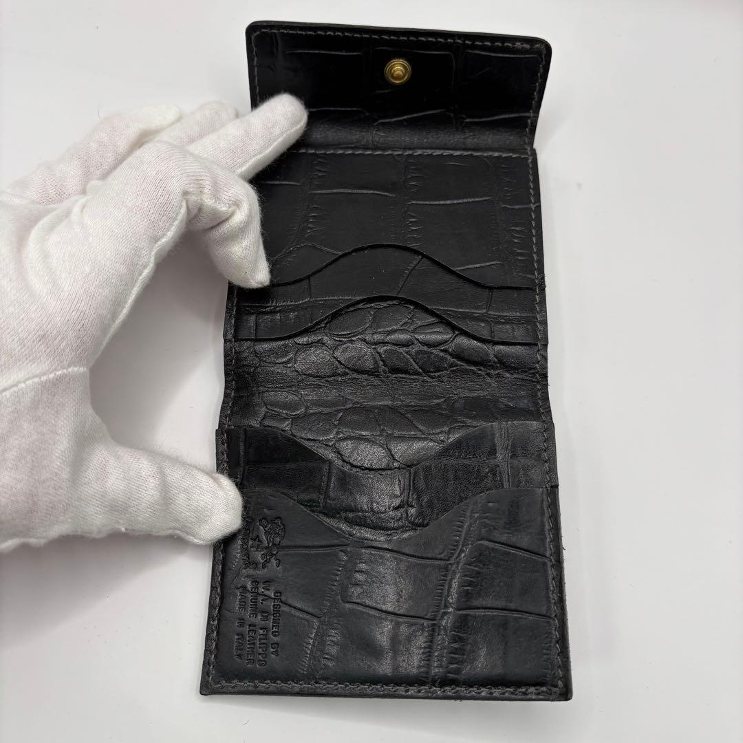 ILBISONTE 二つ折り財布　ブラック　クロコ　型押し　レザー　財布　革