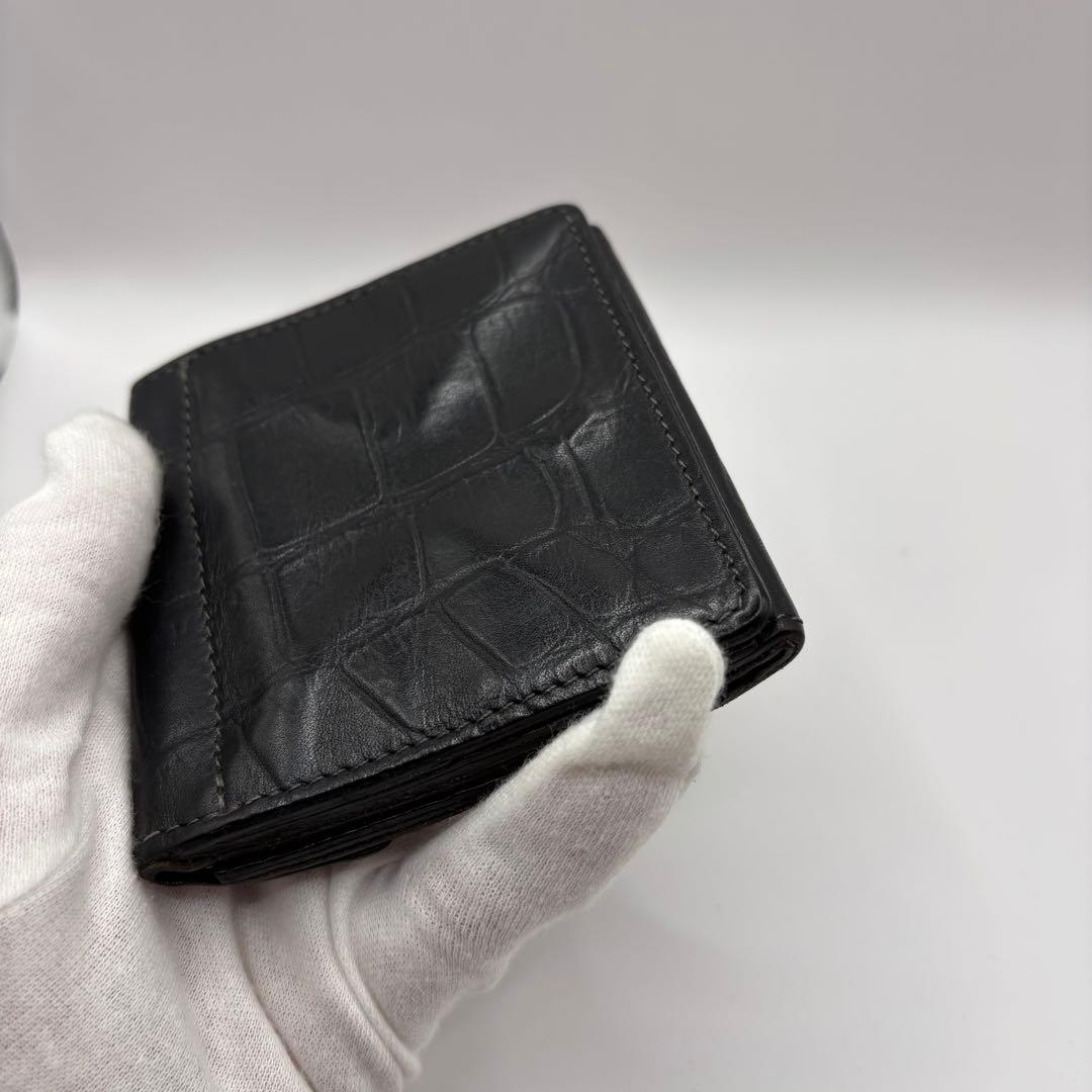 ILBISONTE 二つ折り財布　ブラック　クロコ　型押し　レザー　財布　革