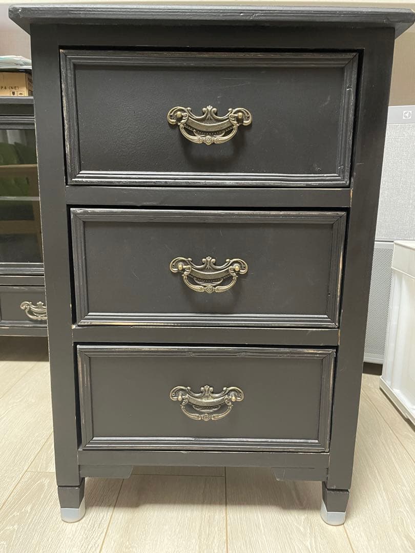 【ブロカントな引き出しチェスト】3段　ブラック　収納　アンティーク