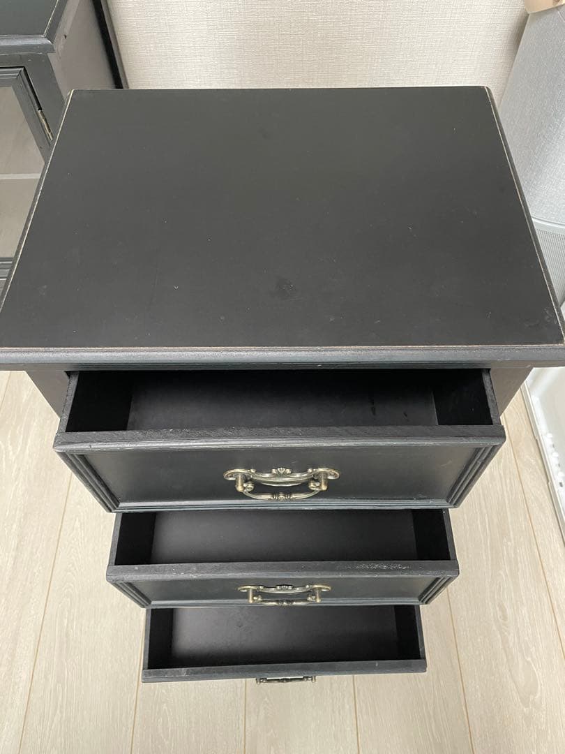 【ブロカントな引き出しチェスト】3段　ブラック　収納　アンティーク