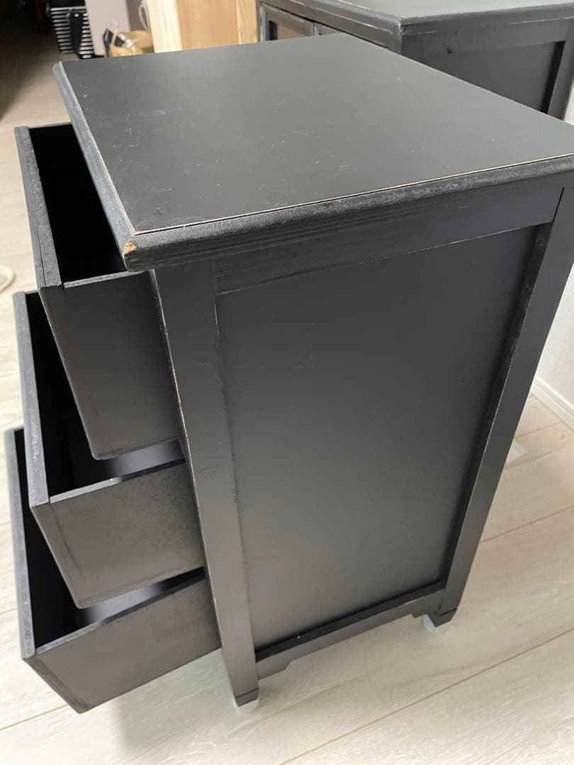 【ブロカントな引き出しチェスト】3段　ブラック　収納　アンティーク